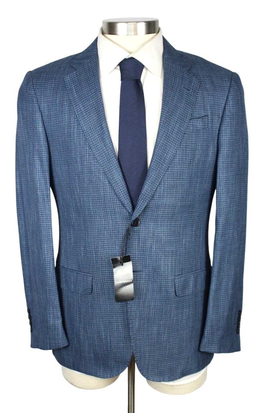 Emporio Armani Sport Coat 38 R Woven Blue Viscose Silk G Line Two Button Blazer